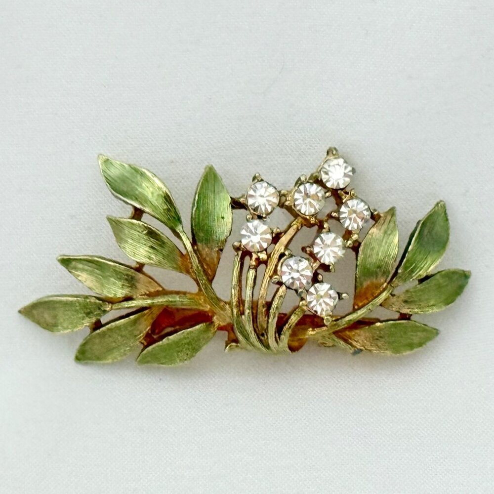 Rare Vintage JJ Brooch with Leaves and Flowers/Tendrils w/Crystals